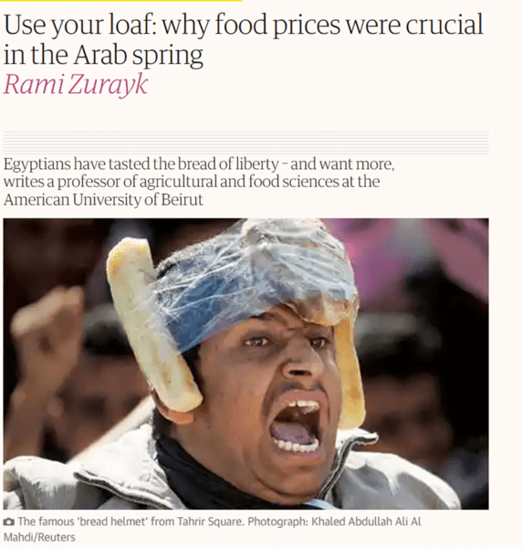 News About Food Prices with picture of man wearing bread helmet